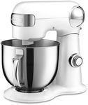 Cuisinart Stand Mixer, 12 Speed, 5.5 Quart Stainless Steel Bowl, Chef’s Whisk, Mixing Paddle, Dough Hook, Splash Guard w/ Pour Spout, White Linen, SM-50, Manual