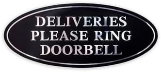 1PC Silver Deliveries Please Ring Doorbell Sign, 7x3 Inches - Aluminum - Self-Adhesive Ring Door Bell for Service Assistance