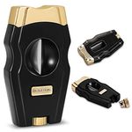 CIGARLOONG Cigar Cutter Stainless Steel Sharpening V Cut Blades with Cigar Punch(Color:Gold+Black)