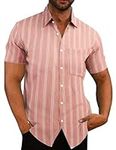 COOFANDY Men's Chambray Linen Beach Shirts Business Work Short Sleeve Beach Shirt Hawaiian Vacation Shirts