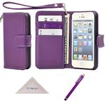 iPhone SE 2016 5s 5 Case, Wisdompro Premium PU Leather Protective Wallet Case Folio Flip Cover with Multiple Credit Card Holder Slots and Wrist Lanyard for Apple iPhone SE 2016 5s 5 (Purple)