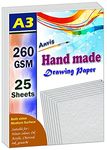 Anvis Artists' Handmade A3 Size (42x29.7cm) 260 GSM 25 Sheets Medium Grain Surface for Watercolour, Acrylic, Oil, Ink and Mixed Media