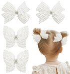 VOBOBE 4Pcs Pearl Hair Bows for Girls, White Butterfly Flower Hair Bow Clip Wedding Hair Accessories for Baby Infants Toddlers Kids (Small size)