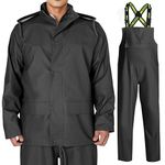 FWG Men's Hi-Vis Rain Suit Combo - Waterproof, Stretchable Jacket & Bib Pants, Durable Workwear for Construction & Outdoor Labor.(Black,2XL)