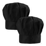 KBNIAN 2Pcs Chef Hat Adjustable Elastic Kitchen Chef Cap with Breathable Cotton Uniforms Baker Cooking Hat for Adults House Hotel Restaurant Use (Black)