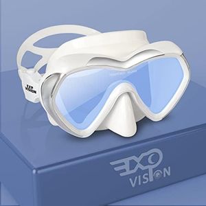 Scuba Diving Mask Panoramic HD Snorkel Goggles, Anti-Fog Swim Mask Adult Youth Dive Mask Swim Goggles wIith Nose Cover for Diving, Snorkeling, Swimming (Withe Frame-Blue Lens)
