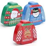 BELLE VOUS Red Christmas Biscuit Tins with Lids (3 Pack) - Metal Cookie Jars for Gift Giving - Xmas Treat Boxes/Containers for Biscuit & Candy Storage