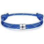J.Endéar Compass Nautical Paracord Bracelet for Men, 925 Sterling Silver Handmade Bracelet Surfer Summer Beach Jewelry Partner Friendship Gift, Blue