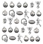 30pcs Ball Games Sports Charm,Basketball Football Volleyball Baseball Rugby Soccer Charms Pendents for DIY Bracelet Necklace Earring Jewelry Making Findings