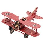 BORDSTRACT Vintage Metal Biplane Model, Handcrafted Desktop Ornament for Home Office Decoration and Photo Props, Retro Aircraft Glider Souvenir(Red)