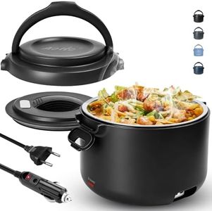 Aotto Elektrische Lunchbox, 80W Tragbarer Lunchwärmer– 1L Beheizte Lunchbox Elektrischer für Erwachsene – 12V/24V/220V, 3-in-1-Lunchwärmer für Arbeit/Reisen/Auto/LKW/Zuhause/Büro (Schwarz)