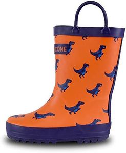 Lone Cone Rain Boots with Easy-On Handles in Fun Patterns for Toddlers and Kids, Buddy the T-rex - Matte Finish, 5 Toddler