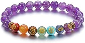 GEHECRST 7 Chakra Bracelet Gemstone Bracelets with Rune Bracelet Natural Chakra Stones Yoga Bracelet Healing Reiki Energy Therapy Lucky Gemstone for Men and Women, Einheitsgröße, Stone