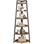 Rolanstar Corner Shelf, 6-Tier Corner Bookshelf, Rustic Brown Corner Shelf Unit, Tall Corner Ladder Shelf, Corner Plant Stand for Living Room, Home Office, Kitchen