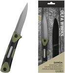 OLFA WORKS OW-BCK-1/OD SANGA Bushcraft Knife, 3.2mm Thick High Carbon Stainless Steel Blade - Great for Cutting, Scraping, Batoning and Compatible with Firestarters - Knife Sheath & Belt Clip (Olive)