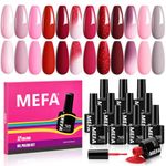 MEFA Gel Nail Polish Set, 12 Colors Burgundy Red Gel Polish Christmas Shimmering Red Glitter Nail Polish Gel Soak Off Rosy red Nude Pink Brown Gel Nail Gifts for Women Girl DIY Salon Home Manicure