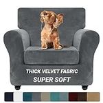 ZNSAYOTX Luxury Velvet Chair Slipcovers with Arms 2 Piece Stretch Chair Covers for Living Room Thick Soft Armchair Slipcover Anti Slip Dog Pet Friendly Furnitre Protector (Grey, Chair)