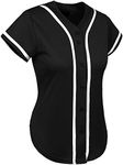 Hat and Beyond Womens Baseball Button Down Tee Short Sleeve Softball Jersey Active Shirts Made in USA, 3up01 Black/ White, Small