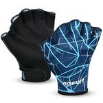 AMFUN Aquatic Gloves, Webbed Swimming Gloves, Water Training Paddle with Adjustable Wrist Strap, Adult Aquatic Fitnesster Water Resistance Training Accerssories for Diving Surfing Hand Men Women (M)