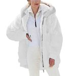 KCatsy Women Coat Jacket Hooded Solid Color Fleece Lined Plus Size Furry Pocket Oversized Zipper Plain Shaggy Plush Warm Overcoat(F White,M 10)