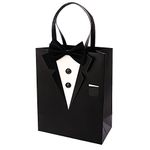 Crisky Classic Black Tuxedo Gift Bags for Groomsman Father's Birthday Anniversary Wedding Favor Bags 10"x8"x4" Set of 6