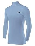 TCA Men's HyperFusion Compression Base Layer Top Long Sleeve Under Shirt - Mock Neck - Ice Blue Mock, XXL