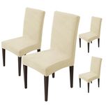 House of Quirk Stretchy Universal Jacquard Waterproof Sapphire Chair Cover Removable & Washable Short Dining Chair Cover Protector Seat Slipcover (Beige,Pack of 4)