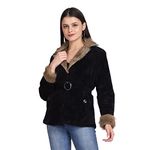 DIMPY GARMENTS Velvet Winter Fur Jacket For Women (Small, Black)