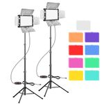 Upgraded 2 Packs LED Video Light, EMART Dimmable Studio Lights With Barndoor and 9 Color Filters, 5500K 66 LED Photography Lighting for Table Top Photo Video Streaming Shooting