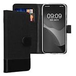 kwmobile Wallet Case Compatible with Google Pixel 8a - Case Fabric and Faux Leather Phone Flip Cover - Anthracite/Black