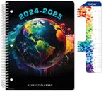 Global Datebooks Dated Middle School or High School Student Planner for Academic Year 2024-2025 includes Ruler/Bookmark and Planning Stickers (Block Style - 8.5"x11" - Painted Globe)