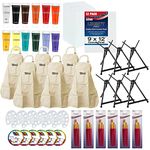 U.S. Art Supply Sip and Paint Art Party Painting Kit - 6 Easels, 12 Paint Tube Set, 12 Canvas Panels, 6 Brush Sets & 6 Aprons