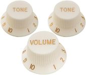 Musiclily Pro Metric Size 18 Splines 1 Volume 2 Tone Strat Style Knobs Set for Asia Import Guitar Bass Split Shaft Pots, Aged White