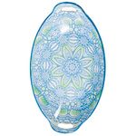 Nestasia Blue and Green Mandala Ceramic Long Dish with Handles for Serving Snacks, Appetizers, Salads, and Noodles| Microwave Safe, Dishwasher Safe (10.8 Inch)