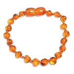 Genuine Baltic Amber Bracelet - Polished Cognac Color Anklet - 100% Authentic Baltic Amber - Handmade Jewelry (14cm)