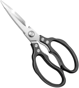 CGBE Kitchen Scissors All Purpose Heavy Duty, Ultra Sharp Stainless Steel Kitchen Shears Dishwasher Safe, Cooking Shears for Chicken, Poultry, Fish, Meat, Herbs & Grapes with Non-Slip Grips - Black