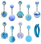 EVELICAL 10Pcs 14G Stainless Steel Belly Button Rings for Women Girls Skull Hand CZ Screw Navel Bars Body Piercing Jewelry Blue