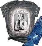 Womens Rock Music Bleached T Shirts Vintage Retro Graphic Concert Tops Funny Letter Print Short Sleeve Casual Shirt (Grey, M)