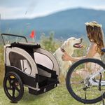 Pet Dog Bike Trailer, 2-in-1 Child Bike Trailer and Stroller for 2 Kids, Multisport Trailer with Converts to Jogging Stroller, Universal Bicycle Coupler w/Front Jogger Wheel - blac Black + Gray