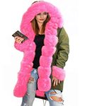 Roiii Women Thick Warm Winter Coat Fur Collar Hood Parka Overcoat Jacket - -