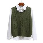 Women Sweater Vest Sleeveless Round Neck Pullover Short Knitted Tank Tops Green L,Women Sleeveless Pullover