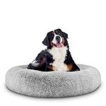 The Dog’s Bed Sound Sleep Donut Dog Bed, XL Silver Grey Plush Fur with Removable Cover Calming Dog Bed 114cm outer diameter