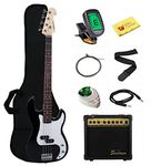 Stedman Beginner Series Bass Guitar Bundle with 15-Watt Amp, Gig Bag, Instrument Cable, Strap, Strings, Picks, and Polishing Cloth - Black