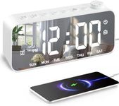 Colorful Digital Alarm Clock Radio, Small Clock Radio, with Mirror Surface, Dual Alarm, Snooze, FM Radio, Sleep Timer, USB Charging Port, Decor for Bedroom, Bedside, Office, Adult, Kid, Gift, White