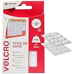 VELCRO Brand Stick On Coins Double Sided Hook & Loop Self Adhesive Sticky Coins Perfect for Room Décor & Home, Office, Garage Use White 16mm x 16mm Set of 16