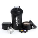 VECH Protein Shaker Bottle -16oz Shaker Cup - 500ml Shaker Bottle for Protein Shakes with Mixing Ball - Leak Proof GYM Shaker Bottles for Workout with Supplement Storage & Pill Tray -Bpa Free (Black)