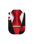 Barry.Wang Mens Silk Plain Ties Red Wedding Necktie Pocket Square Cufflinks Tie Clip Set