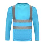 HYCOPROT High Visibility Reflective Safety Long Sleeve T Shirts Moisture Wicking Mesh, Quick Dry Breathable Lightweight Reflective Tee Blue