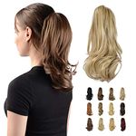 Sofeiyan 13" Ponytail Extension Long Curly Ponytail Clip in Claw Hair Extension Natural Looking Synthetic Hairpiece for Women,Light Ash Brown & Bleach Blonde