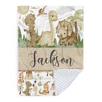 Personalized Baby Blanket for Boys, Custom Baby Blanket with Name, Soft Flannel with Double Layer Dotted Backing, Receiving Swaddle Blanket Suitable for Infants and Toddler, Brown Dinosaur(47”x60)